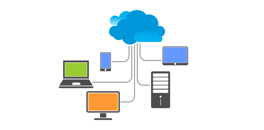 A illustration of how devices connect to one another through the cloud.